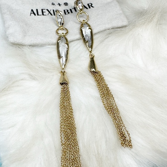 Alexis Bittar Jewelry - Alexis Bittar Gold Crystal Long Tassel Earrings Post Gold Plate NWOT 4 1/2"